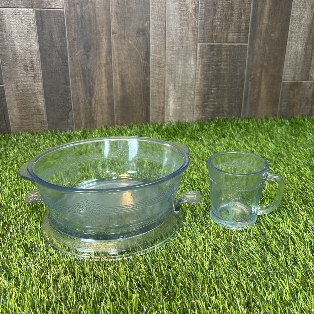 Fire-King Clear Glass‎ Scroll Pattern 3-Piece Bowl & Pie Plate Lot Vintage